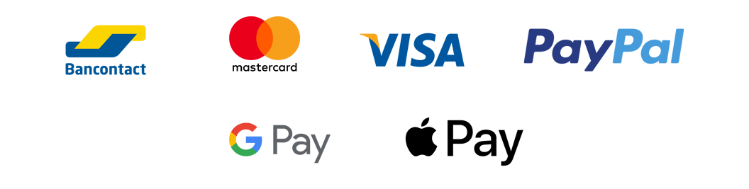 Logos der Zahlungsmethoden: Bancontact, Mastercard, Visa, PayPal und Google Pay.