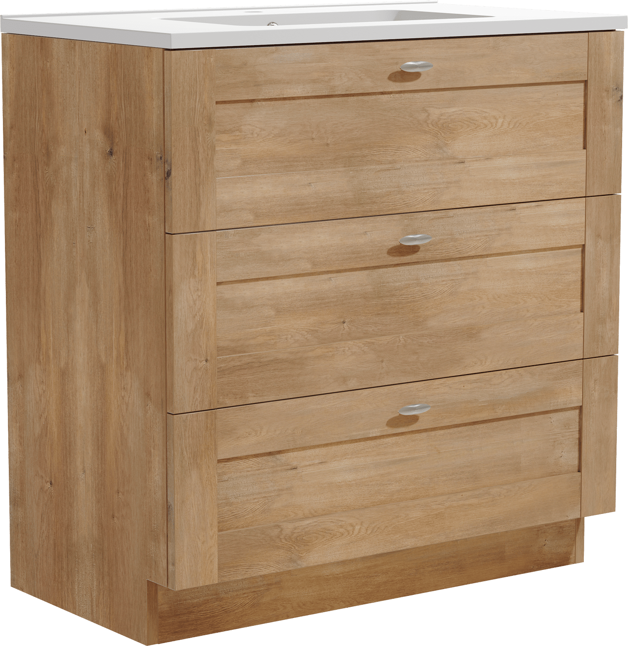 Linie Classo staand badkamermeubel 80 x 46 cm natuur eik met Vano enkele wastafel in composietmarmer mat wit
