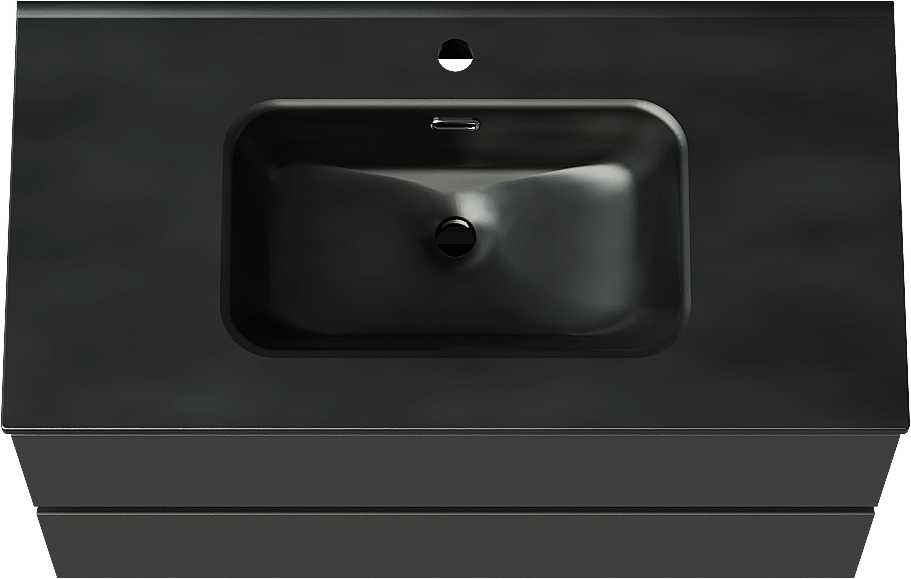 Linie Lado hängendes Möbelstück Set: 90 x 46 cm, Schwarz matt, mit Baro Einzelwaschtisch, Porzellan Schwarz matt
