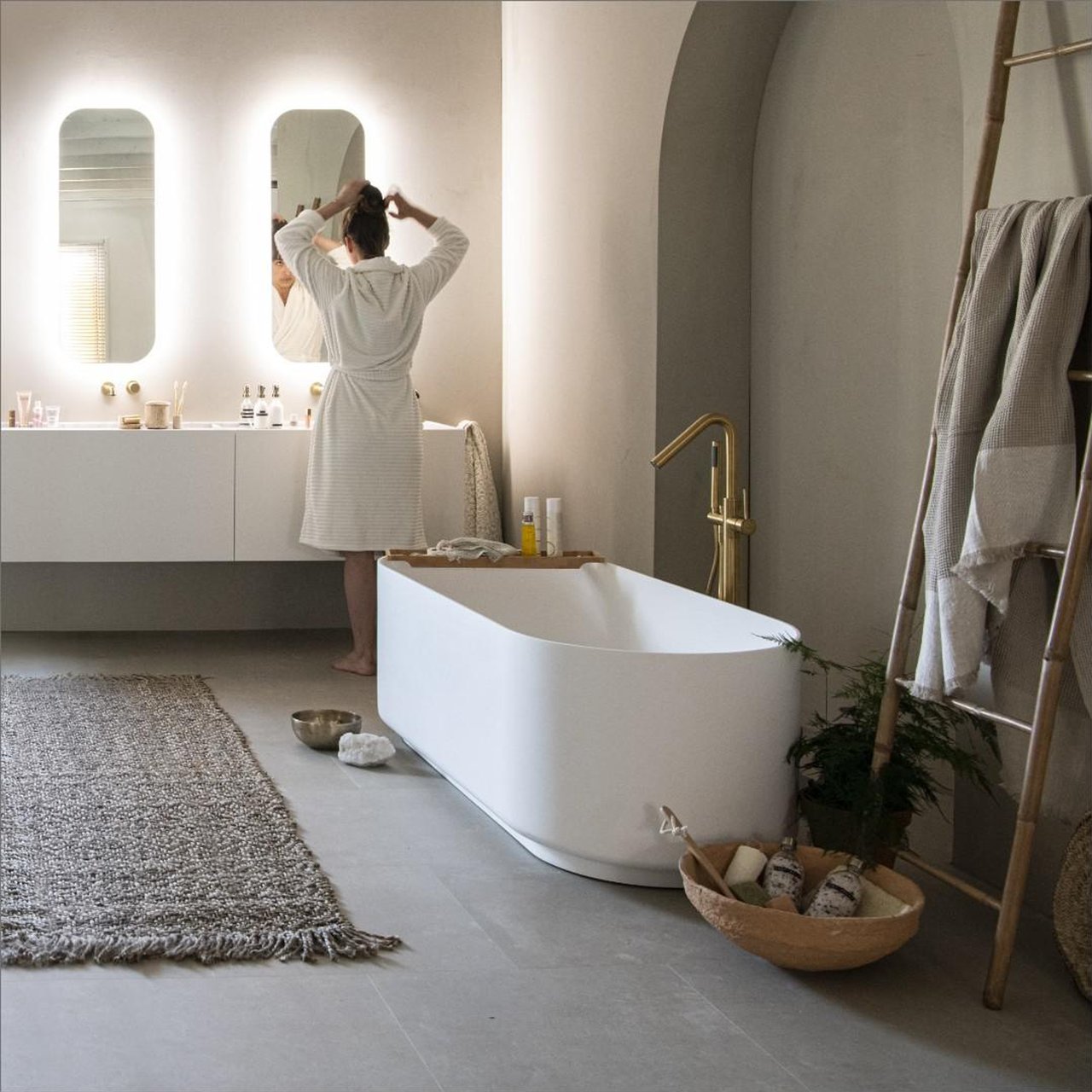Balmani Scala îlot ovale 170 x 70 cm Solid Surface blanc mat