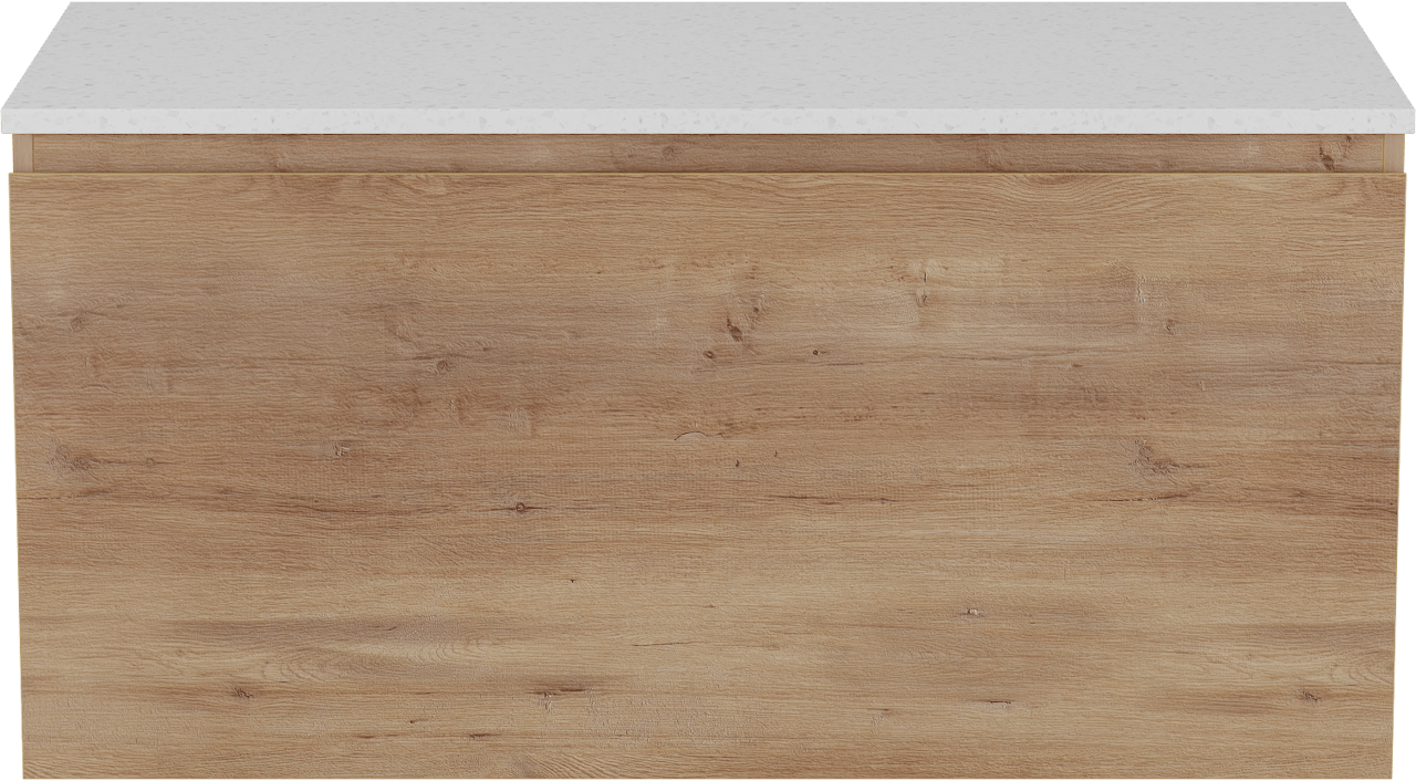 Linie Lado meuble salle de bains suspendu 100 x 46 cm chêne naturel avec Lado tablette simple ou double en mélaminé terrazzo blanc