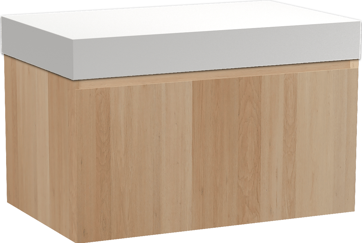Balmani Idra by Mitra meuble salle de bains suspendu 90 x 55 cm chêne naturel avec Dominus tablette simple en solid surface blanc mat