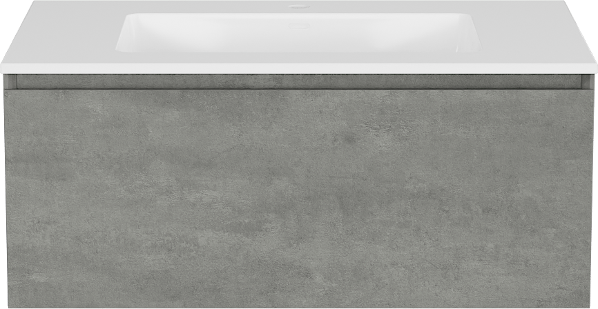 Storke Edge zwevend badkamermeubel 85 x 52 cm beton donkergrijs met Bilia enkele wastafel in composietmarmer glanzend wit