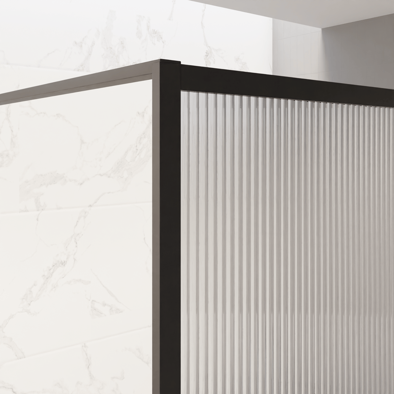 Balmani Framed Walk-In-Dusche 120 x 210 cm Relief Glas, inklusive Coating, matt schwarz Profil