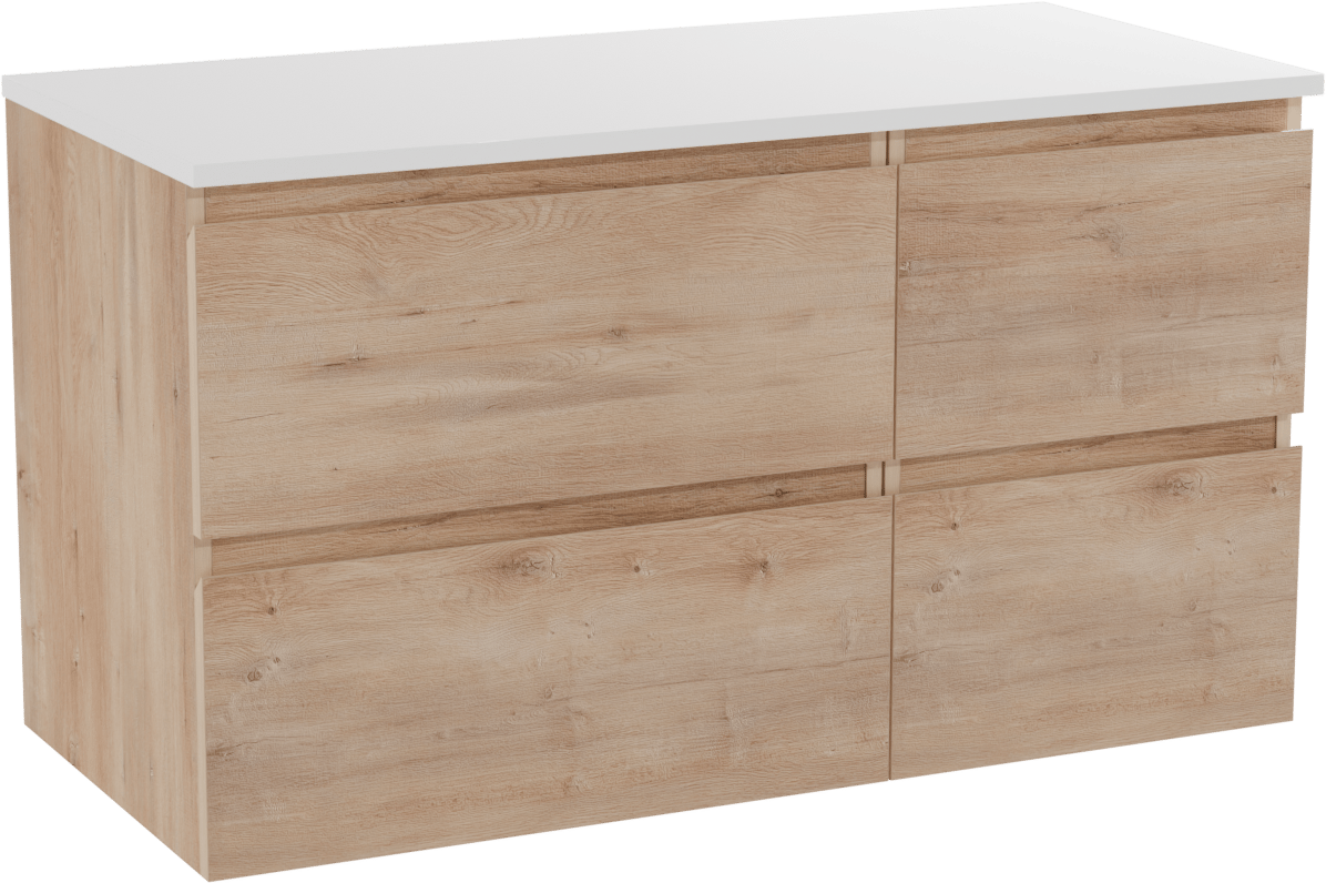 Linie Lado zwevend badkamermeubel 100 x 46 cm natuur eik met Lado enkel of dubbel tablet in composietmarmer mat wit