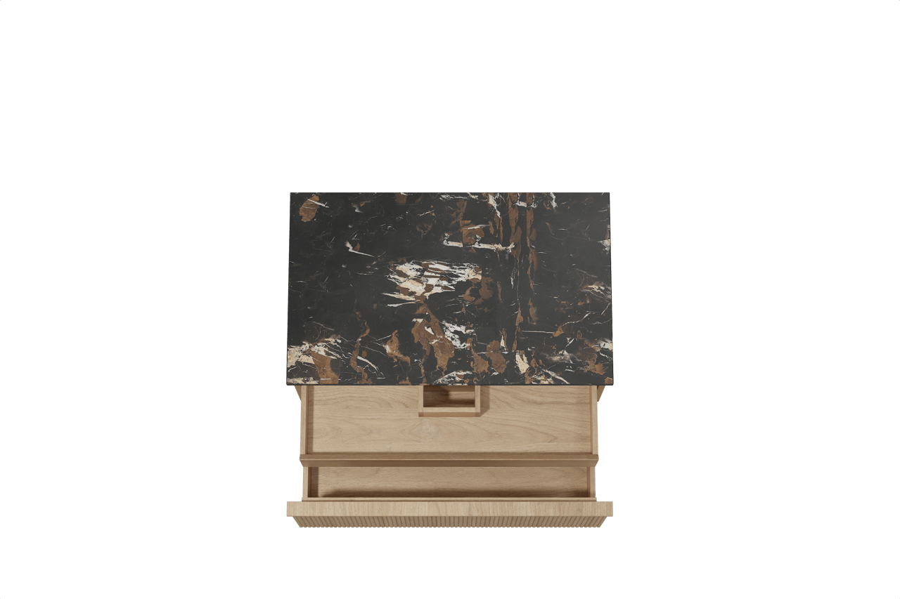 Balmani Forma meuble salle de bains suspendu 90 x 55 cm chêne naturel avec Stretto tablette simple en marbre portoro gold, Nervure droite symétrique verticale