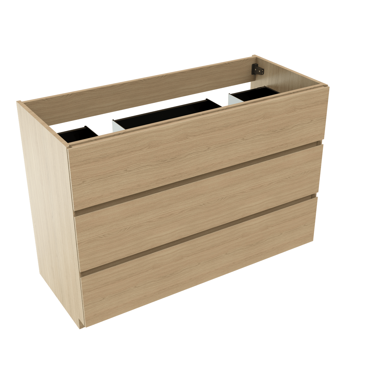 Storke Edge stehender Bad-Unterschrank 120 x 52 cm Eiche natur 3 Schubladen 2 Siphonaussparungen