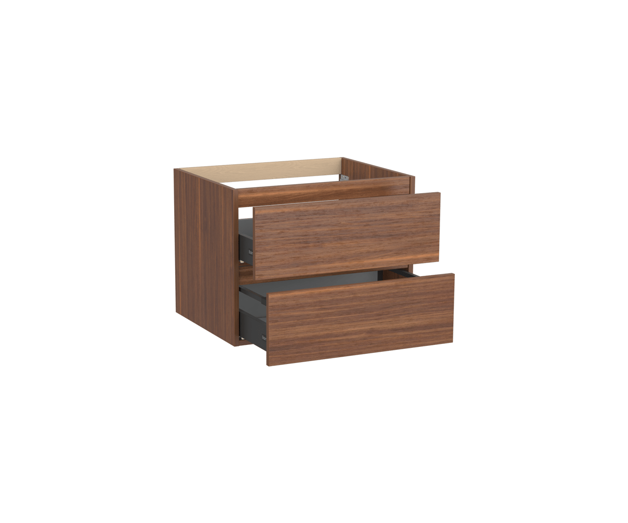 Balmani Lucida hängender Waschbeckenunterschrank: 67,5 x 55 cm, Amerikanischer Nussbaum, 2 Schubladen