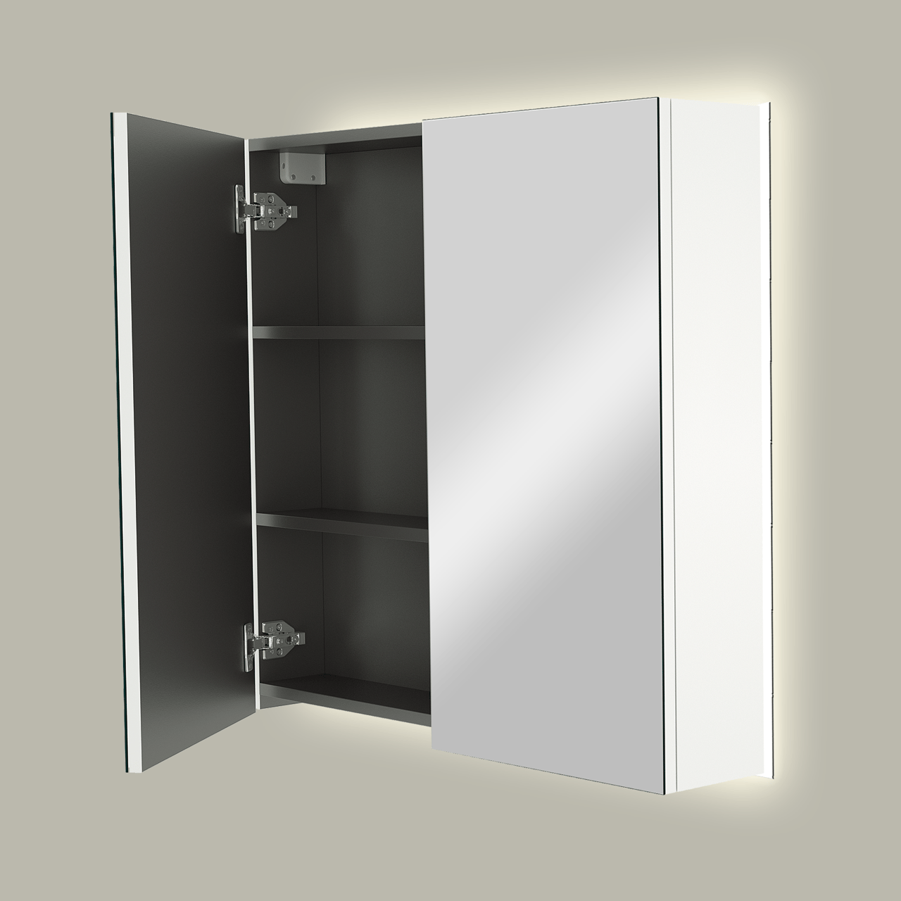 Linie Montro Spiegelschrank, 80 x 75 cm, weiß glänzend, mit Spiegelbeleuchtung