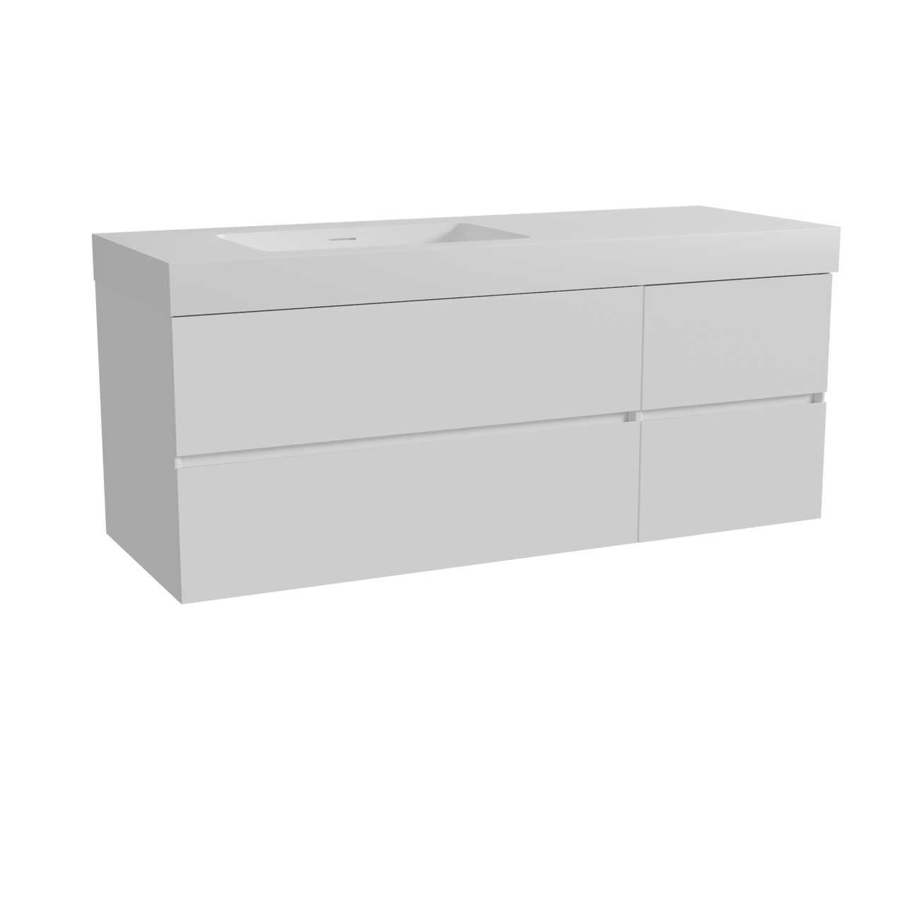 Storke Edge hängendes Möbelstück Set: 140 x 52 cm, Weiß matt, mit Mata High Waschtisch links, Solid Surface Weiß matt