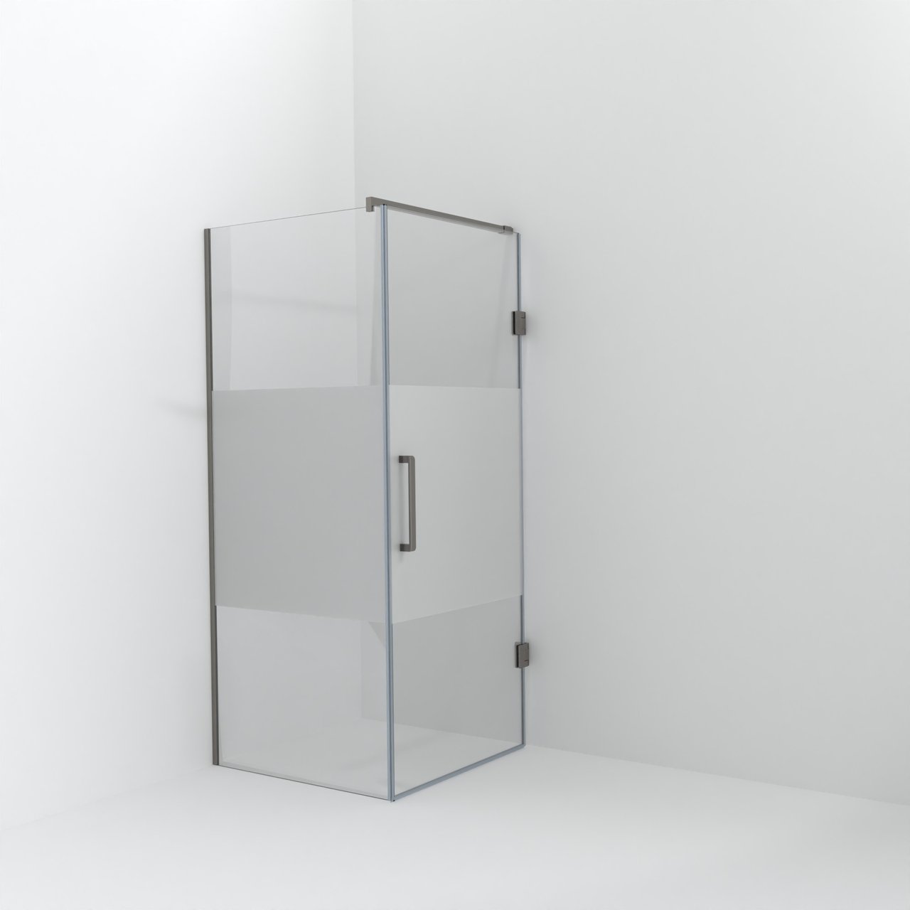 Balmani Modular Walk-In Dusche mit Tür: 90 x 200 cm mit Tür 90 cm, Klarglas mit mattiertem Streifen, Profil Brushed Inox