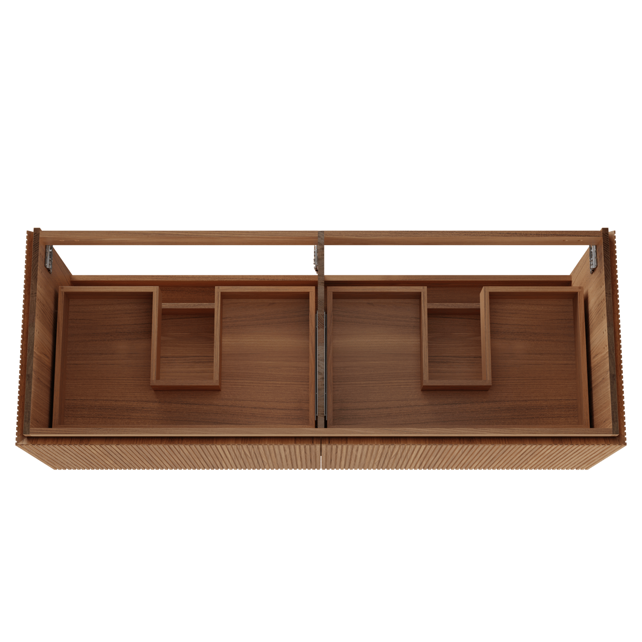 Balmani Eclips zwevende wastafelonderkast 150 x 55 cm Teakhout 4 lades vert. sym. Groef