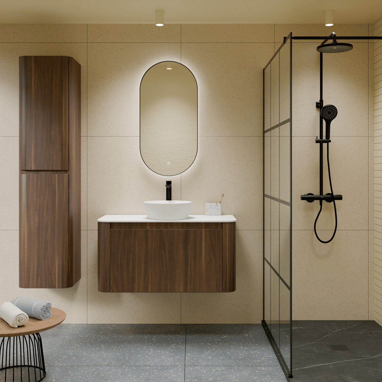 Storke Soft zwevende badkamerkast 40 x 35 x 170 cm notenhout