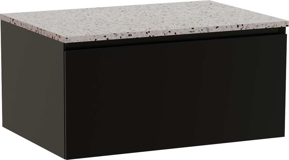 Storke Edge zwevend badkamermeubel 75 x 52 cm mat zwart met Tavola enkel tablet in mat wit/zwart terrazzo