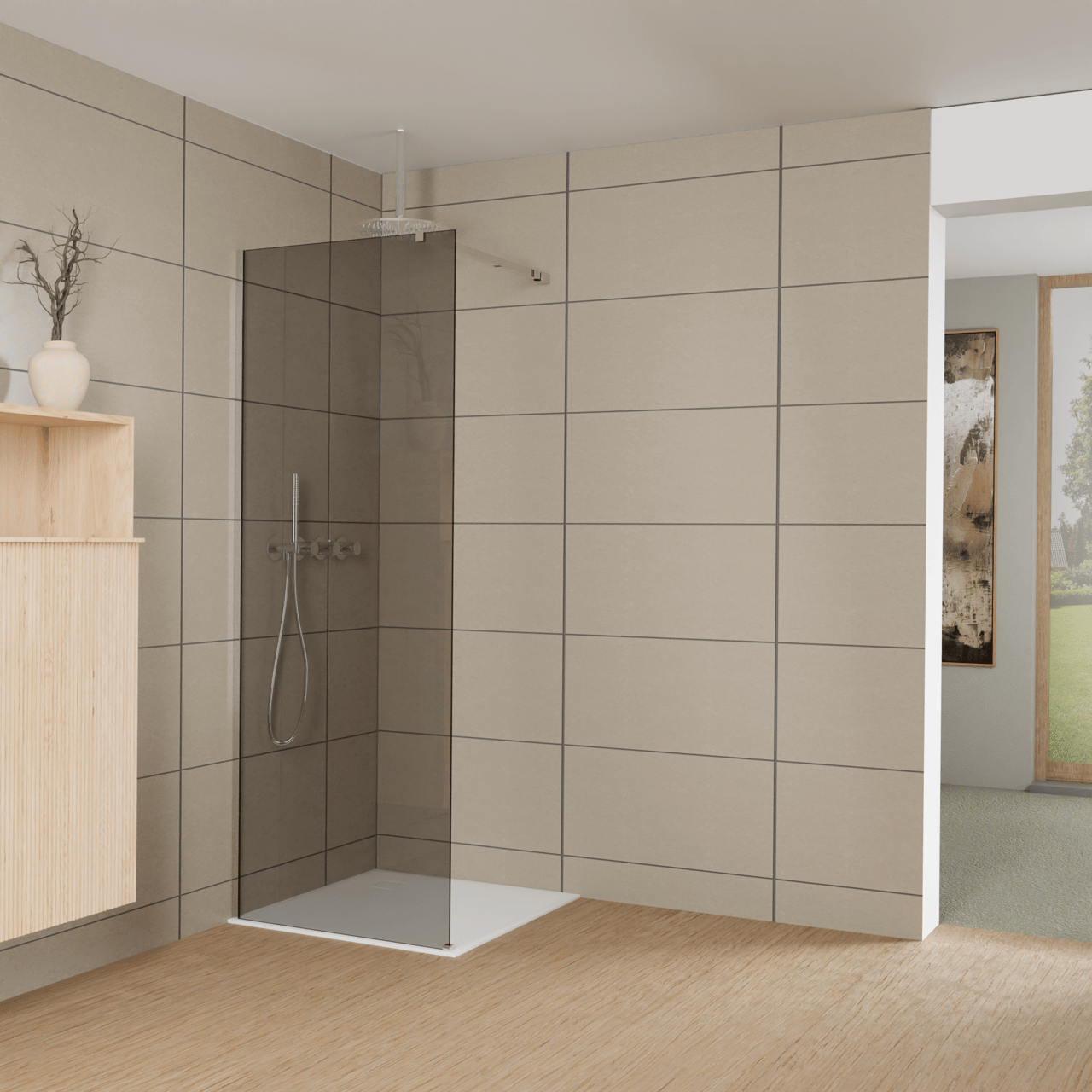 Balmani Modular inloopdouche: 80 x 200 cm, Rookglas, Glanzend chroom profielen