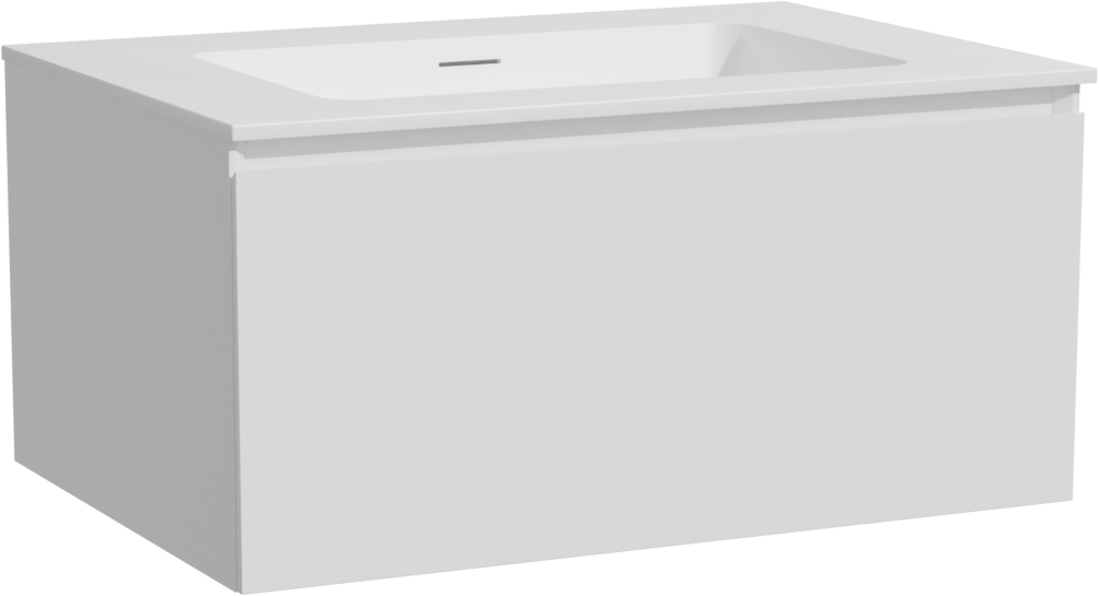 Storke Edge zwevend badkamermeubel 75 x 52 cm mat wit met Mata enkele wastafel in solid surface mat wit