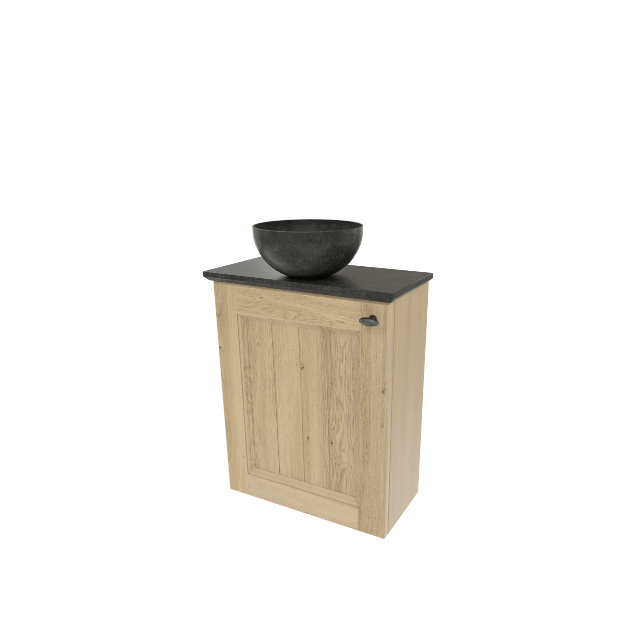 Balmani Lemon zwevend toiletmeubel 42 x 21 cm verweerd eiken met Facetta wastafelblad en Bari XS waskom in verzoete graniet