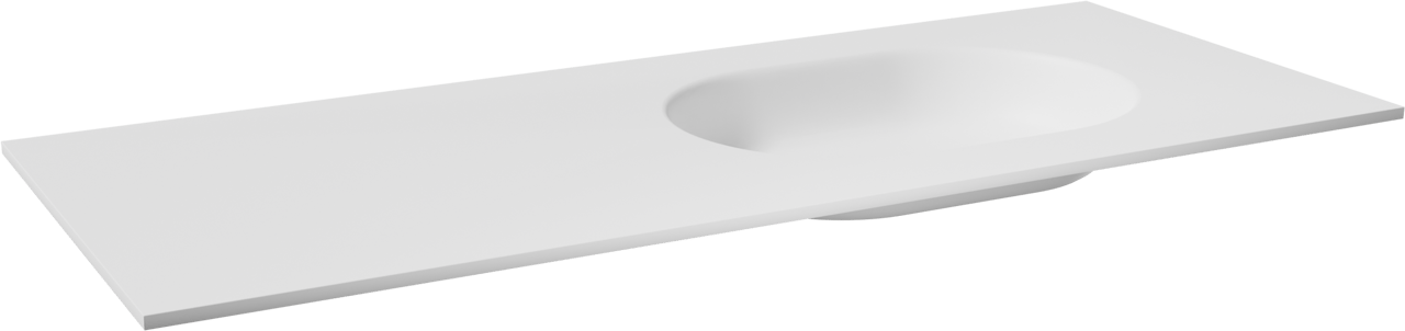Balmani Tablo Oval asymmetrisch rechtse wastafel mat witte Solid Surface 135 x 55 cm
