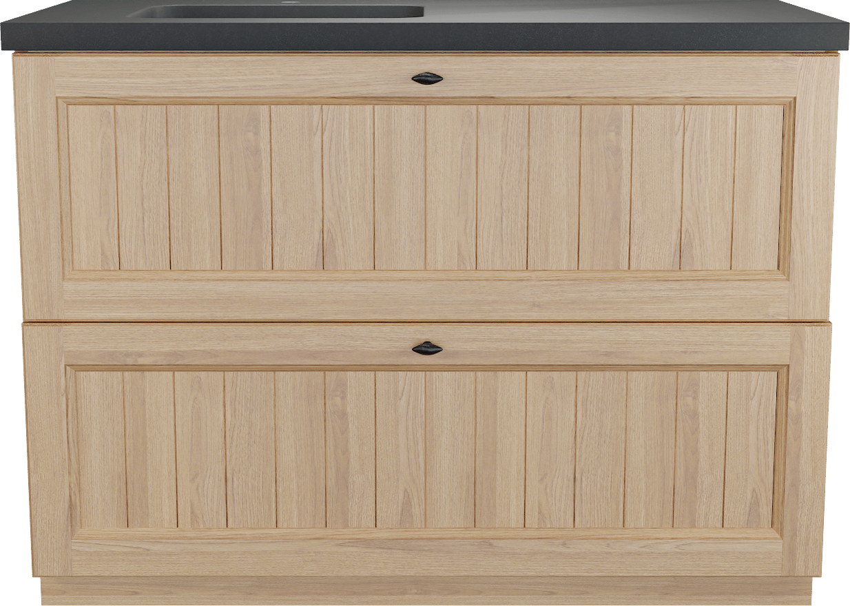 Balmani Lemon staand badkamermeubel 120 x 55 cm, fineer natuur eik met Napoli asymmetrisch linkse wastafel in graniet zwart
