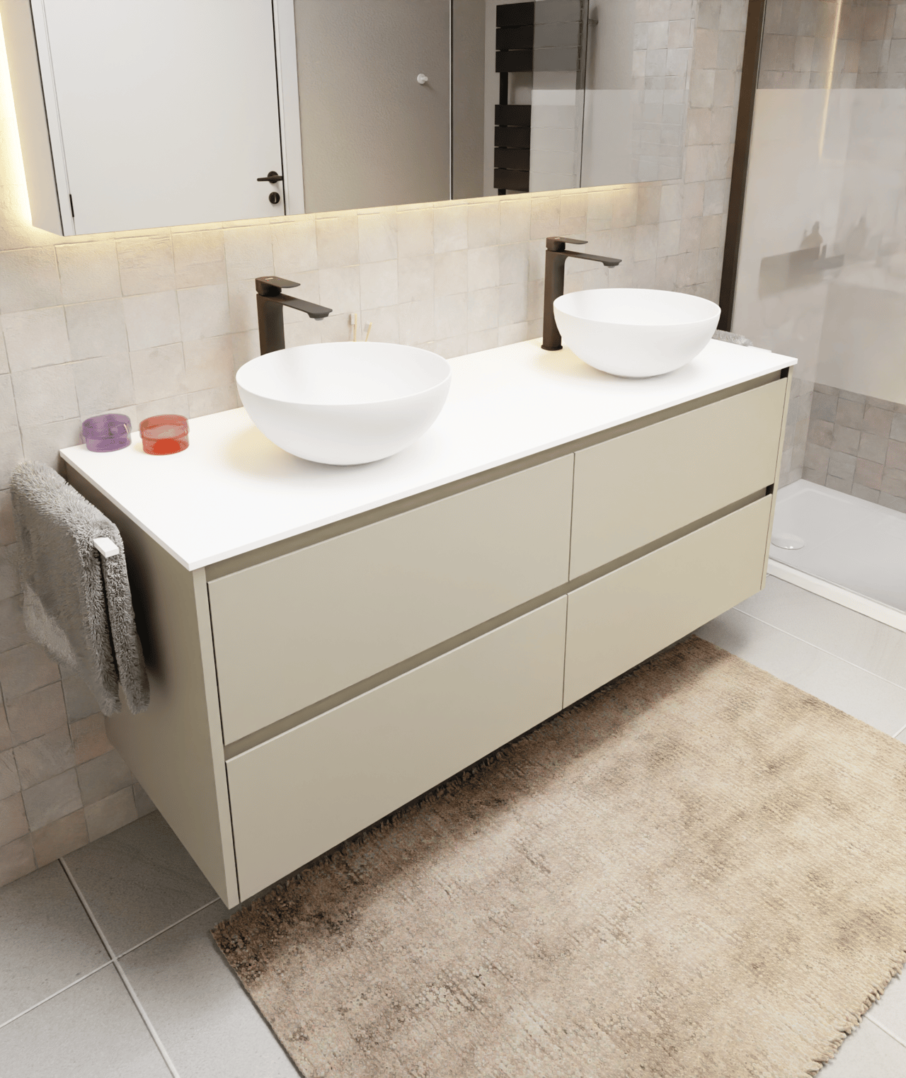Storke Seda meuble sous-lavabo suspendu 150 x 52 cm soie grise 4 tiroirs