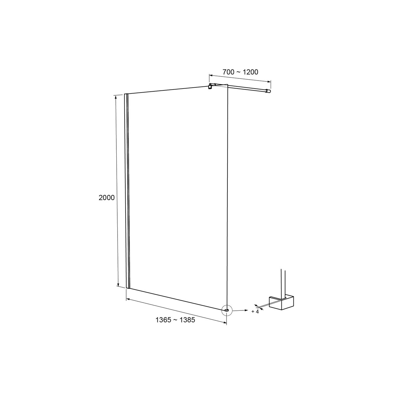 Linie Walk-In douche à l'italienne 140 x 200 cm verre transparent avec bande matte profil noir mat