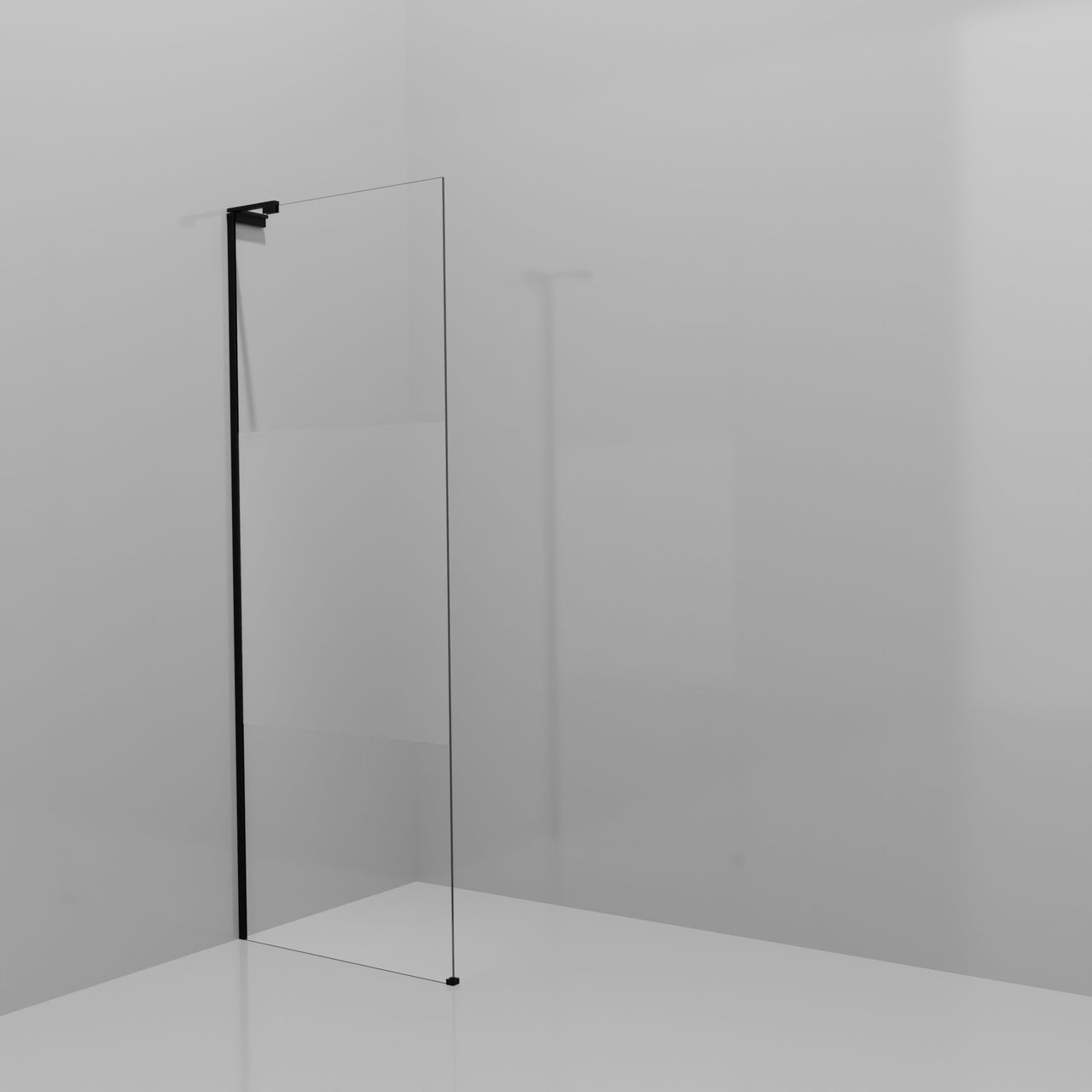 Balmani Modular inloopdouche: 80 x 200 cm, Helder glas met matte strook, Mat zwarte profielen met L-Shape