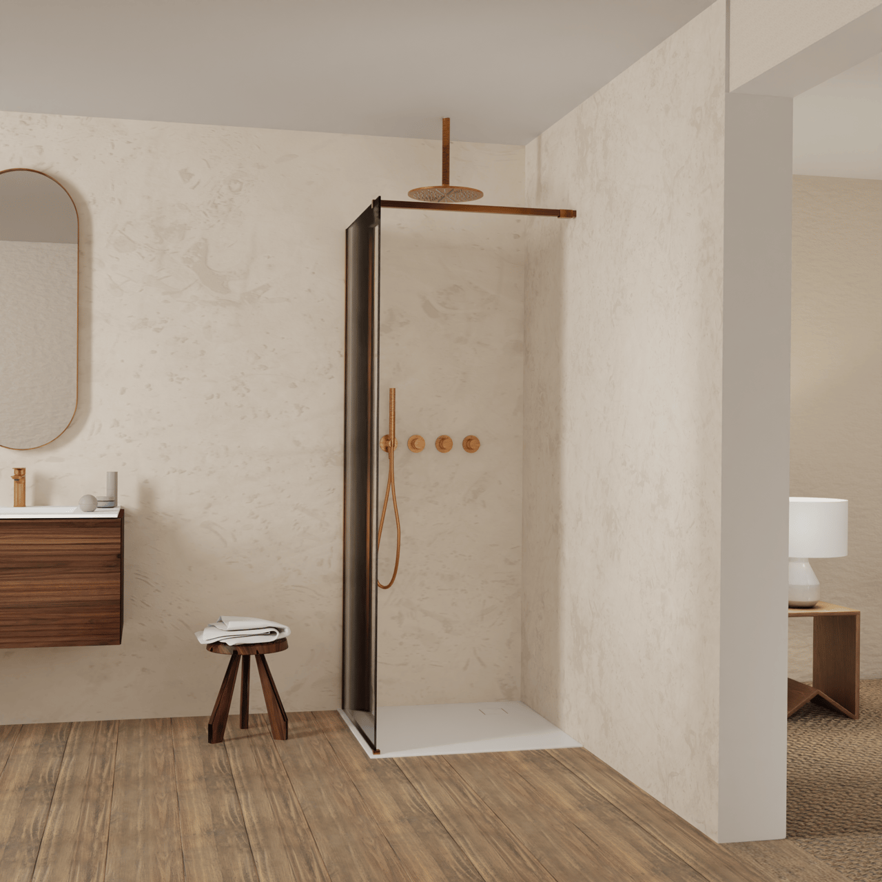 Balmani Modular inloopdouche: 80 x 200 cm, Ribs met coating, Brushed Rosegold profielen