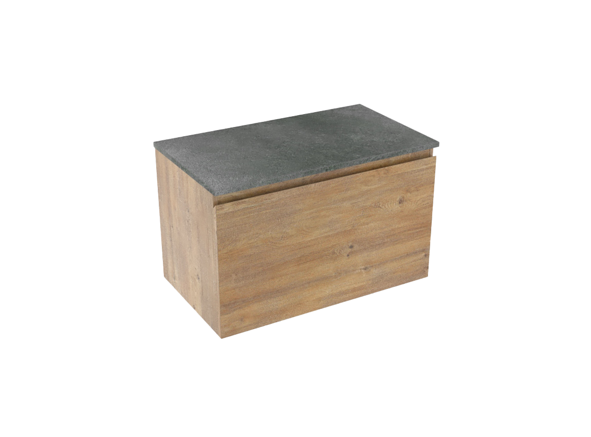 Linie Lado zwevend badkamermeubel 80 x 46 cm natuur eik met Lado enkel tablet in melamine leisteen grijs