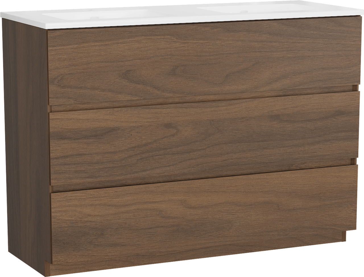 Storke Edge freistehendes Möbelstück Set: 120 x 46 cm, Nussbaum, mit Bilia Doppelwaschtisch, Marmorkomposit Weiß glänzend