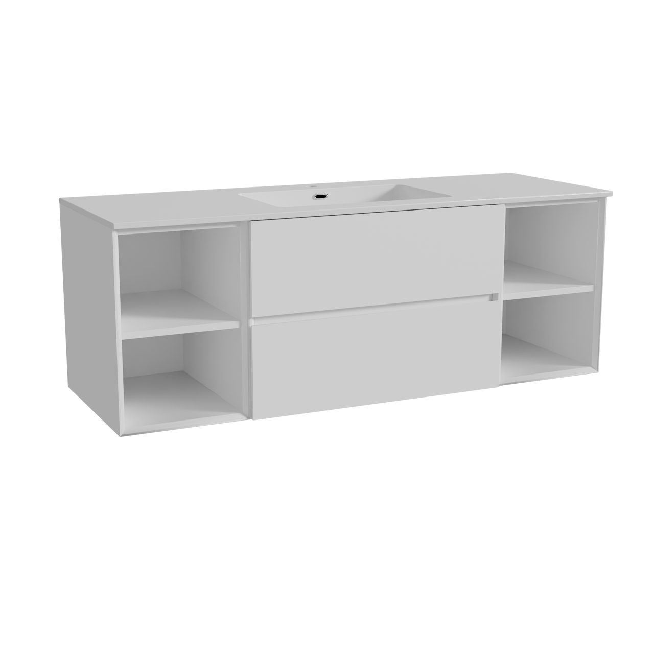 Storke Edge zwevend badkamermeubel 145 x 52 cm mat wit met Diva enkele wastafel in composietmarmer glanzend wit
