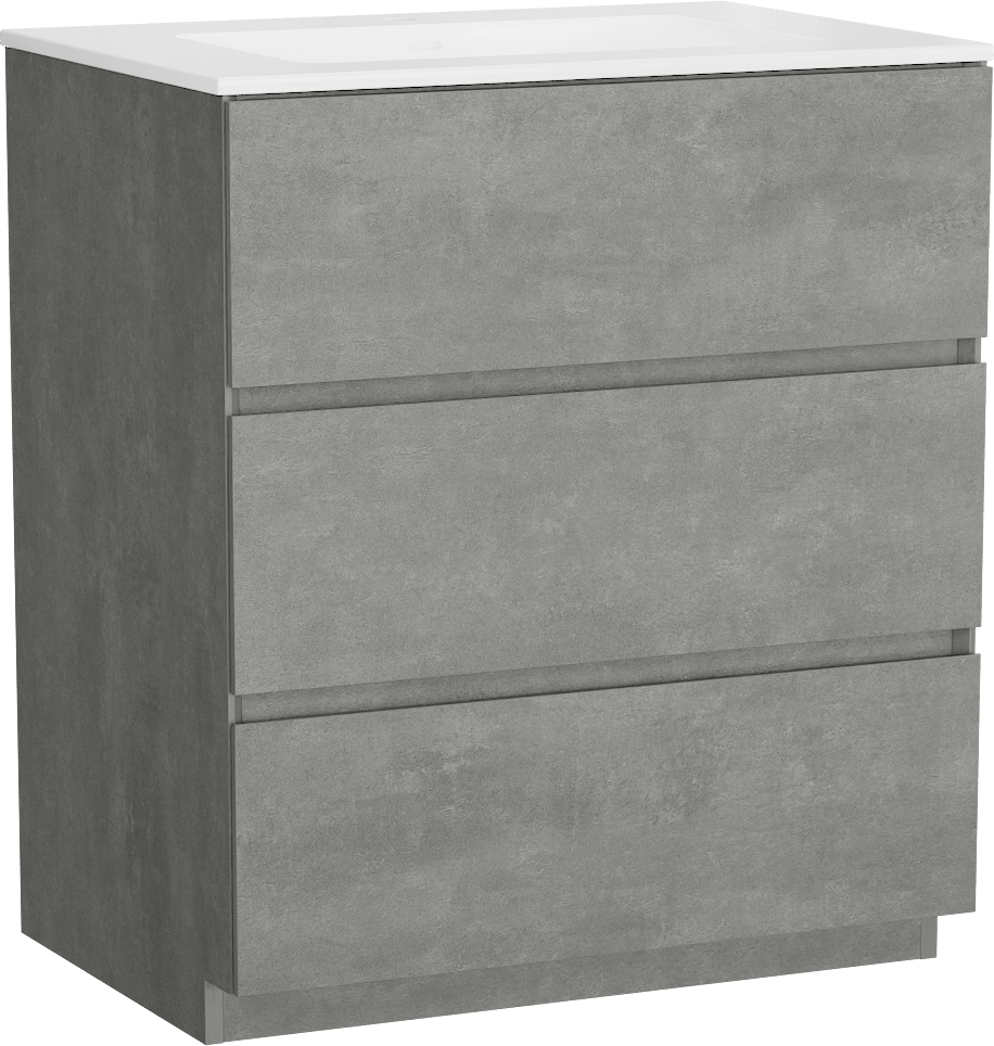 Storke Edge freistehendes Möbelstück Set: 75 x 52 cm, Beton dunkelgrau, mit Bilia Einzelwaschtisch, Marmorkomposit Weiß glänzend