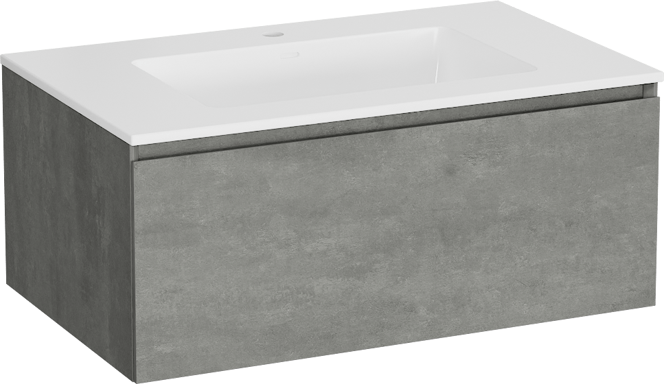 Storke Edge zwevend badkamermeubel 85 x 52 cm beton donkergrijs met Bilia enkele wastafel in composietmarmer glanzend wit