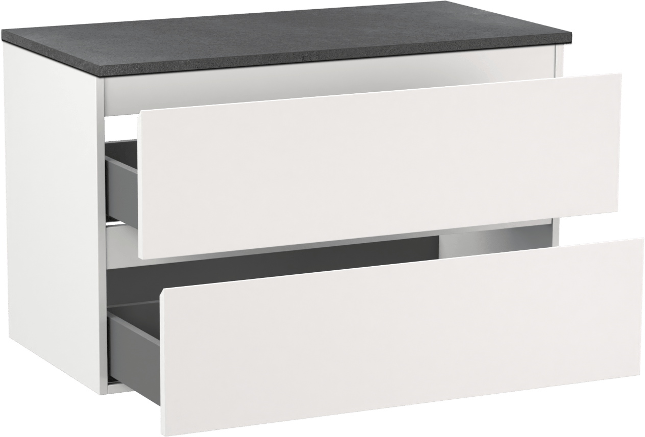 Linie Lado meuble salle de bains suspendu 90 x 46 cm blanc mat avec Lado tablette simple en mélaminé ardoise gris