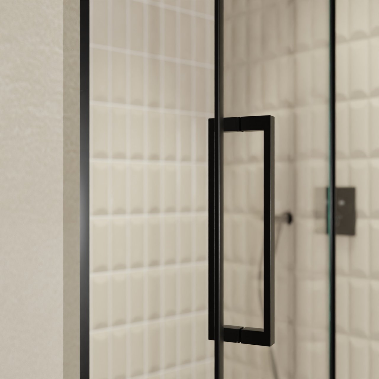 Balmani Senses Design douche draaideur rechts 140 cm x 210 cm Helder glas, Zwarte profielen, met coating