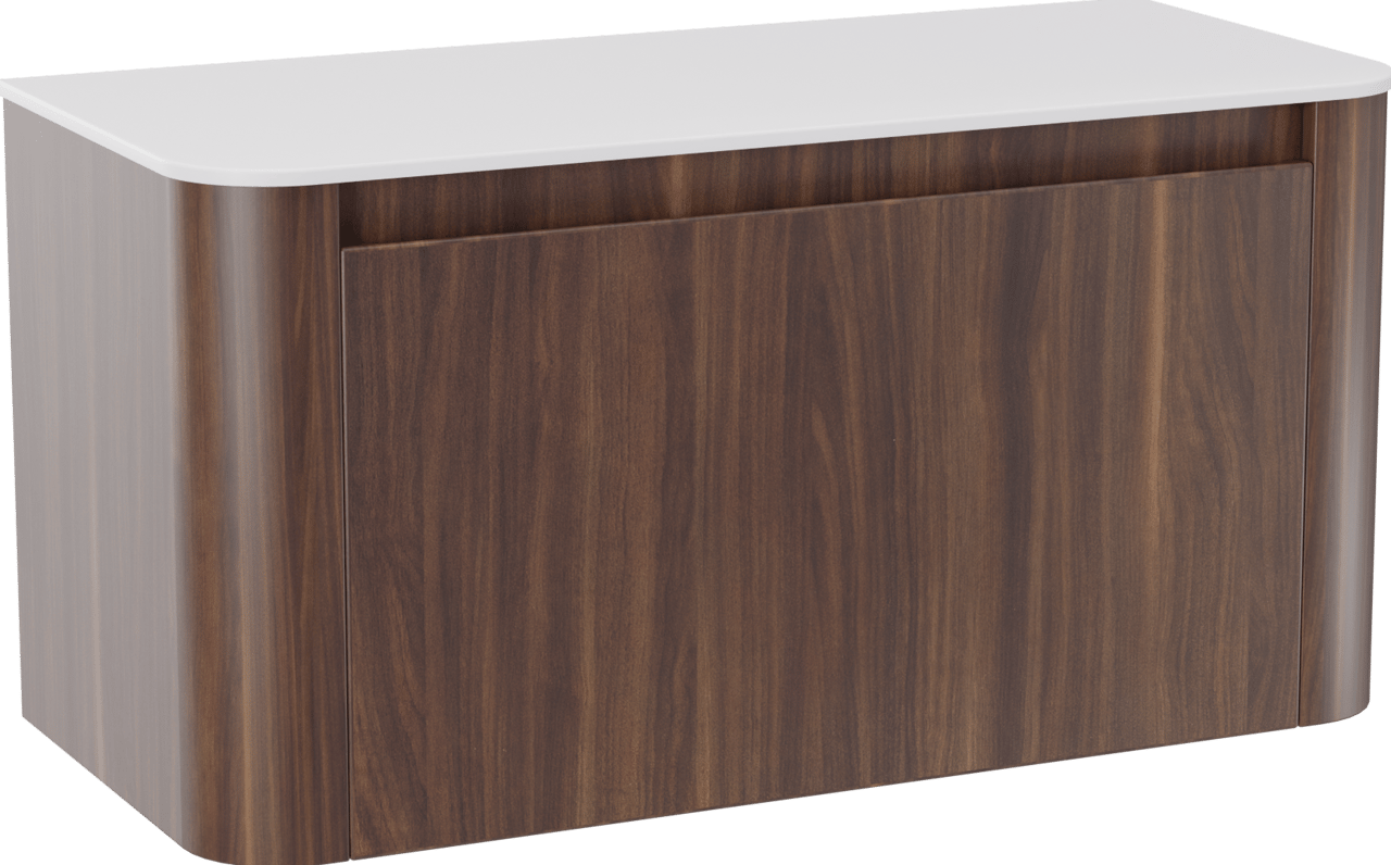 Storke Soft meuble salle de bains suspendu 100 x 46 cm noyer avec Tavola Soft tablette simple en Solid Surface blanc mat