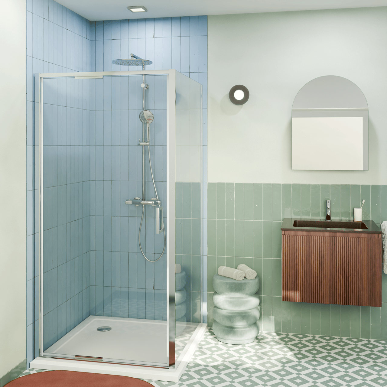 Luca Varess Vidor In douchehoek met draaideur en vaste zijwand 100 x 90 cm helder glas glans chroom profiel