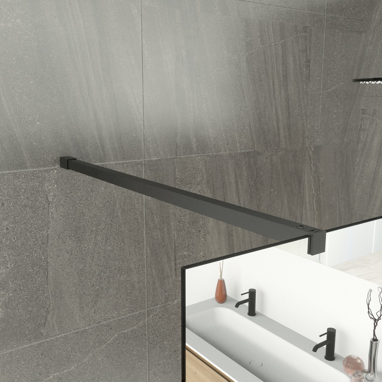 Balmani Modular douche à l'italienne 140 x 200 cm verre miroir reflex profil noir mat