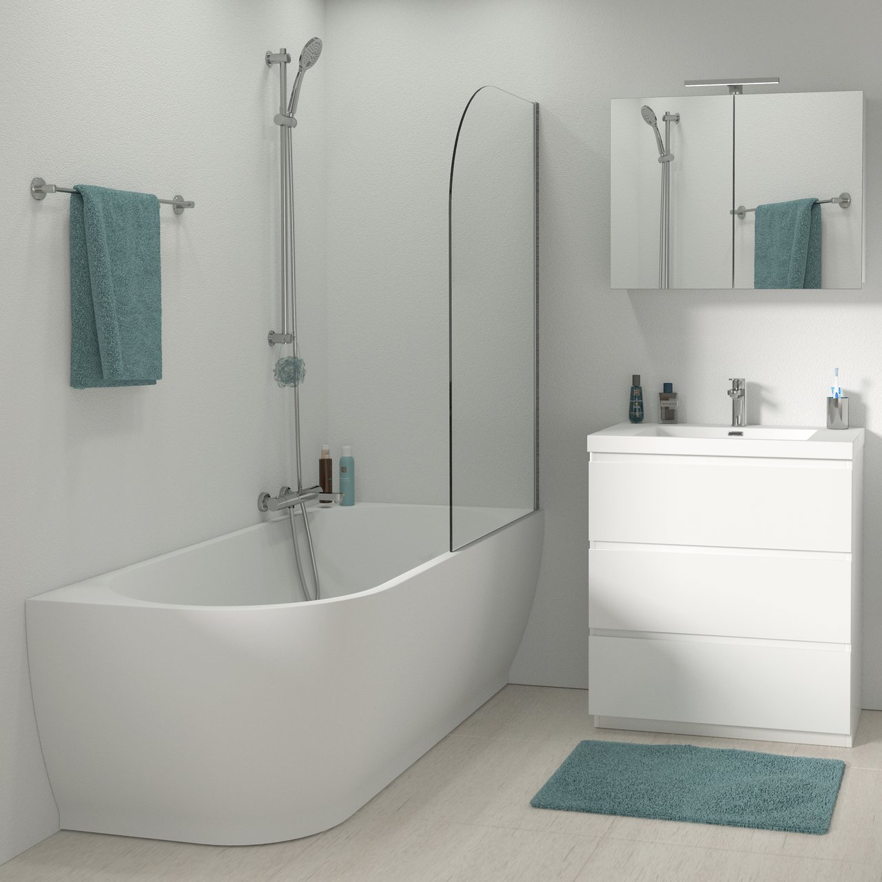 Linie Paulo baignoire d'angle droite duo 180 x 80 cm acrylique blanc mat
