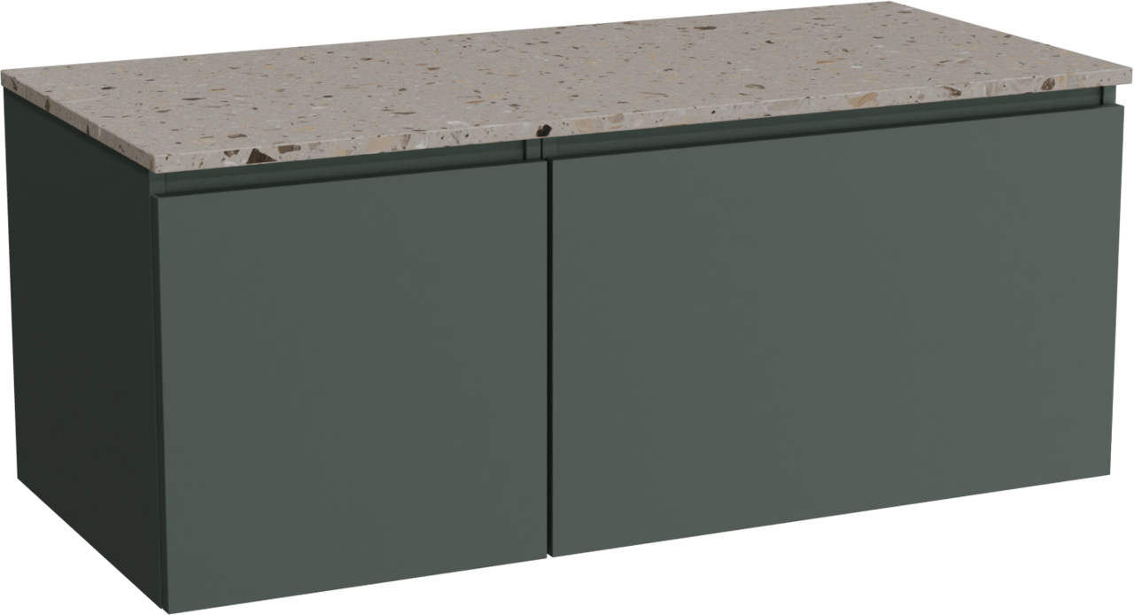 Balmani Sfera by Lucida zwevend badmeubel 120 x 55 cm forest met Stretto enkel of dubbel wastafelblad in terrazzo greige terrazzo