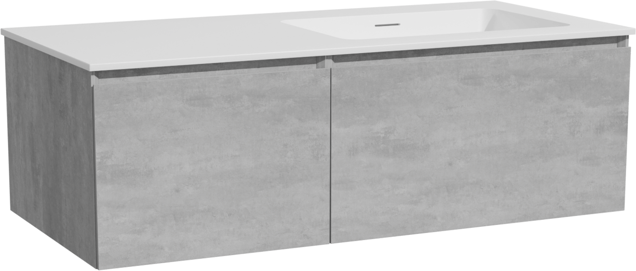 Storke Edge meuble salle de bains suspendu 110 x 52 cm béton gris foncé avec Mata plan vasque asymétrique à droite en solid surface blanc mat