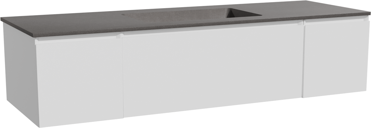 Storke Edge meuble salle de bains suspendu 155 x 52 cm blanc mat avec Scuro plan simple en quartz noir mat