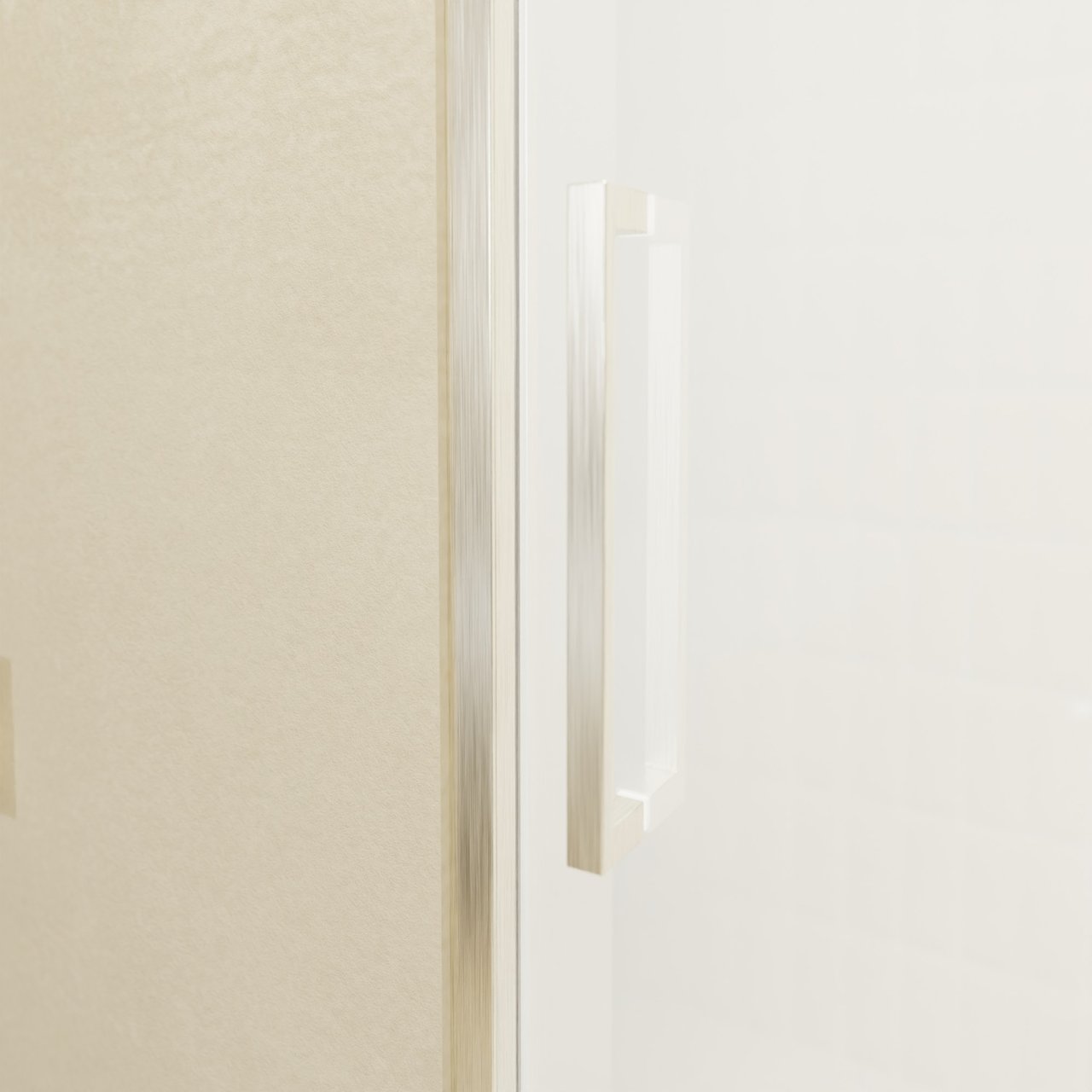 Balmani Senses Design Dusche Schiebetür, Rechts, 160 cm x 210 cm, Klarglas mit mattiertem Streifen, Profil Brushed CoolMetal, inklusive Coating