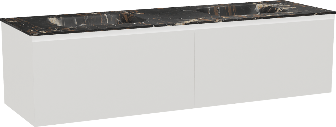 Balmani Idra by Mitra meuble salle de bains suspendu 180 x 55 cm blanc mat avec Tablo Arcato double vasque en marbre portoro gold