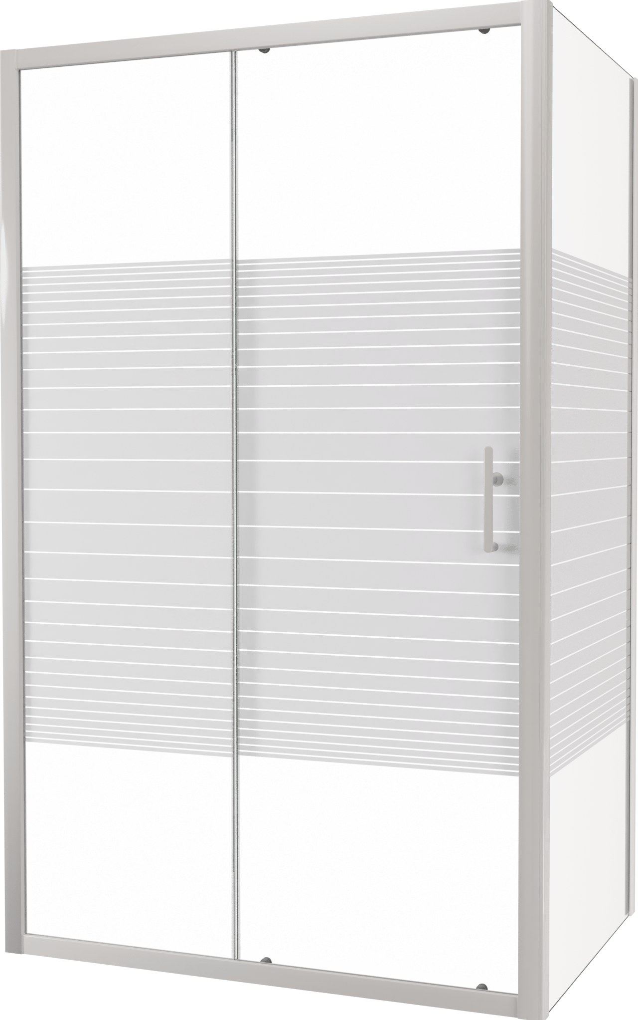 SanyOne Anton douchehoek met schuifdeur en vaste zijwand, 120 x 80 cm, gestreept glas, witte profielen