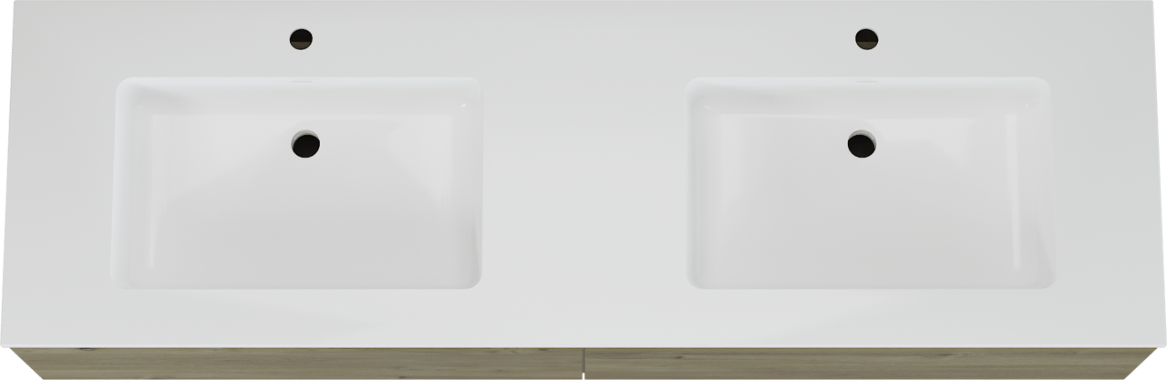 Storke Edge meuble salle de bains suspendu 170 x 52 cm chêne brut avec Bilia double vasque en marbre composite blanc brillant