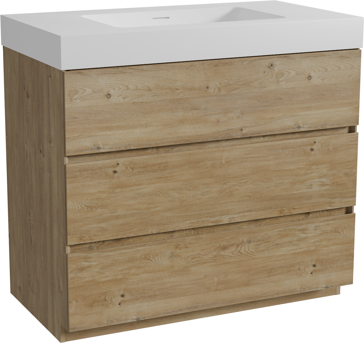 Storke Edge freistehendes Möbelstück Set: 95 x 52 cm, Rohe Eiche, mit Mata High Einzelwaschtisch, Solid Surface Weiß matt