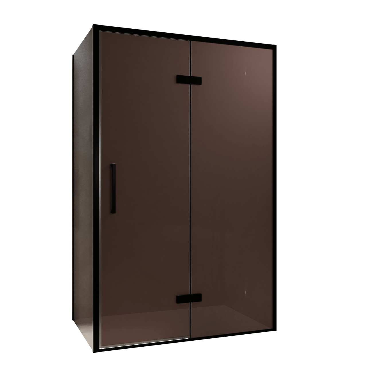 Balmani Senses Design douchehoek met rechtse draaideur en vaste zijwand, 120 x 100 cm, Brons, Zwarte profielen, met coating