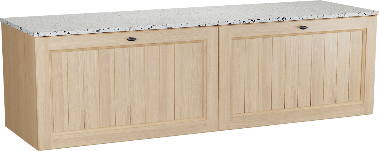 Balmani Lemon meuble salle de bains suspendu 180 x 55 cm, placage chêne naturel avec Stretto tablette simple ou double en blanc/noir mat terrazzo