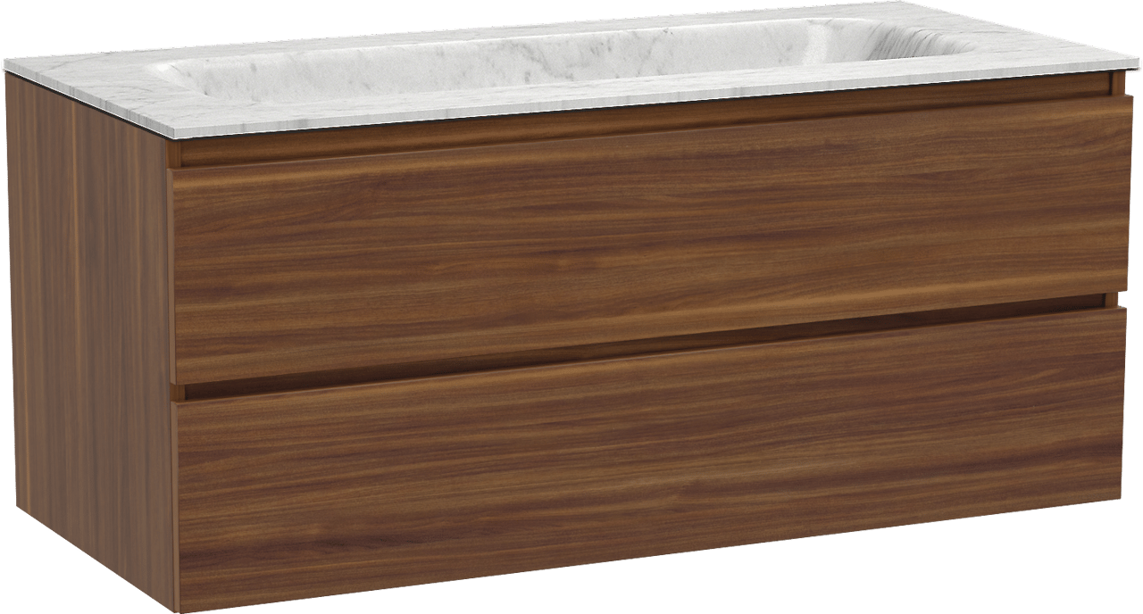 Balmani Lucida meuble salle de bains suspendu 120 x 55 cm noyer américain avec Tablo Arcato plan simple en marbre carrara