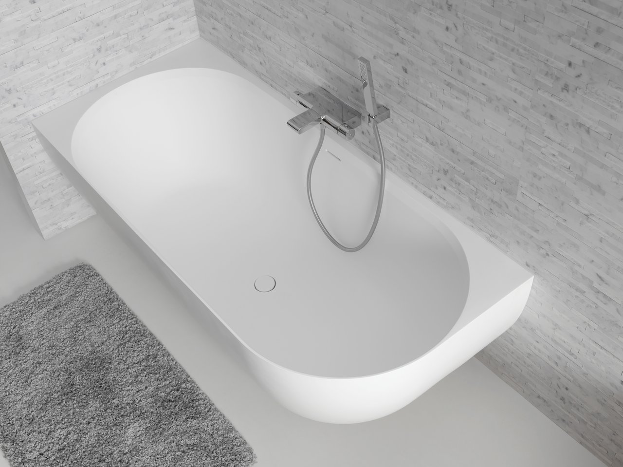 Balmani Forte 2-Personen-Eckbadewanne: links, 175 x 78 cm, Solid Surface, Weiß matt